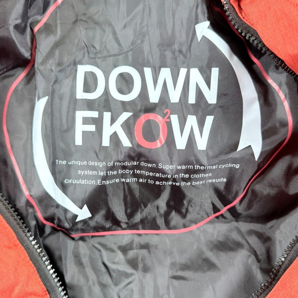DOWN FKOW Men's XL Orange Ski Coat Quilted Puffer Insulated Removeable Hood - Picture 12 of 14